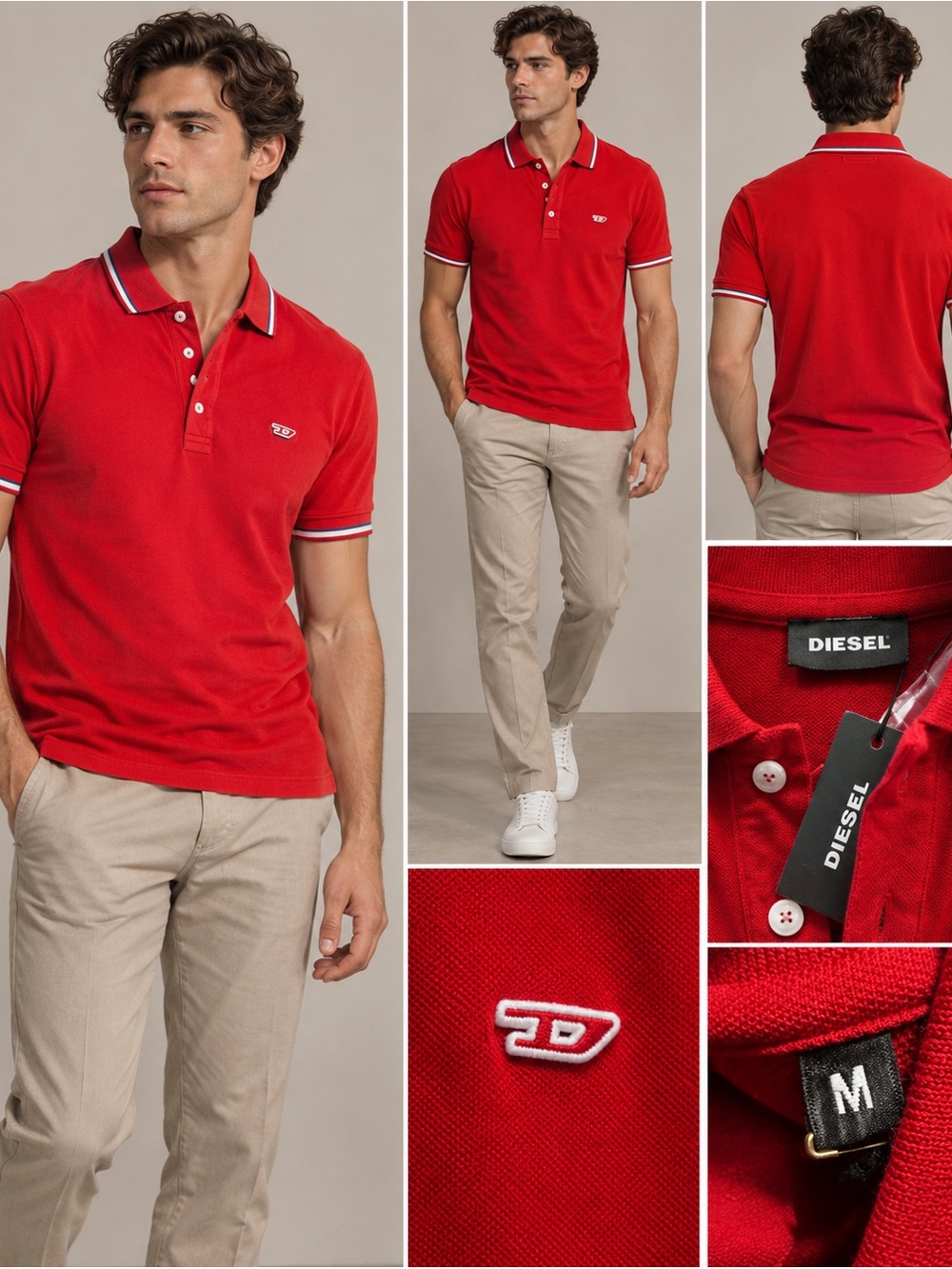 Diesel Red Polo with Contrast Trim